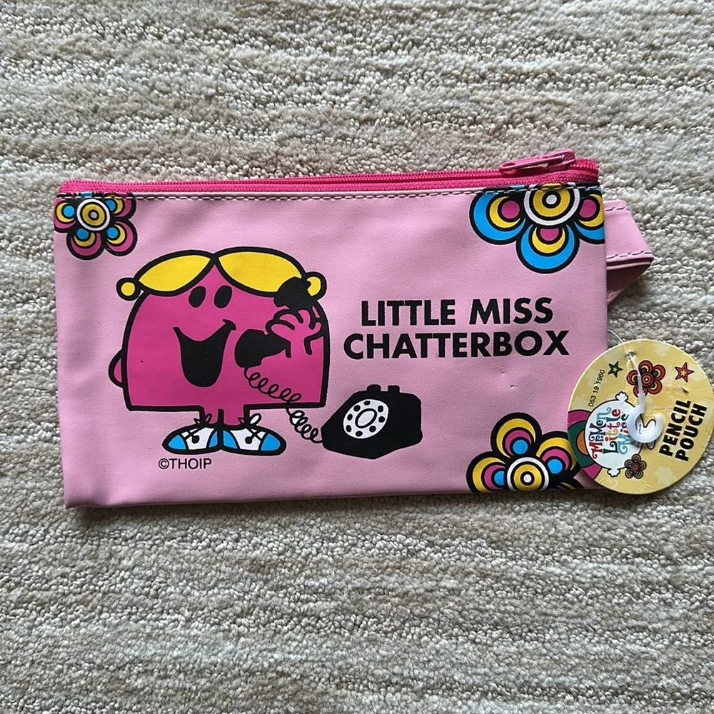Vintage LITTLE MISS CHATTERBOX Pink Zipper Vinyl Pencil Pouch